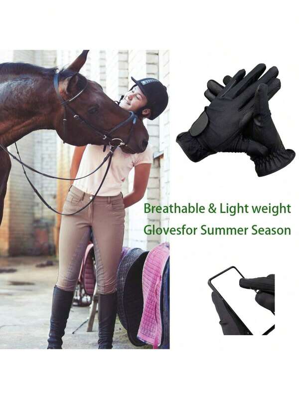 1 Paar hochwertige PU-Leder & Mesh atmungsaktive Reiterhandschuhe für den Sommer