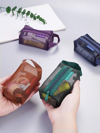 1pc Small Carry-On Bag, Square Mesh Coin Purse, Mini Key Bag, Headphone Bag, Makeup Bag, Digital Bag,Transparent Storage Bag, Portable Makeup Bag, Zipper Storage Bag, Makeup Bag, Coin, Key And Card Organizer, Suitable For Lipstick, Brush, Skincare, Small Items, For Home, Vacation And Festival Halloween Christmas Multifunctional Use