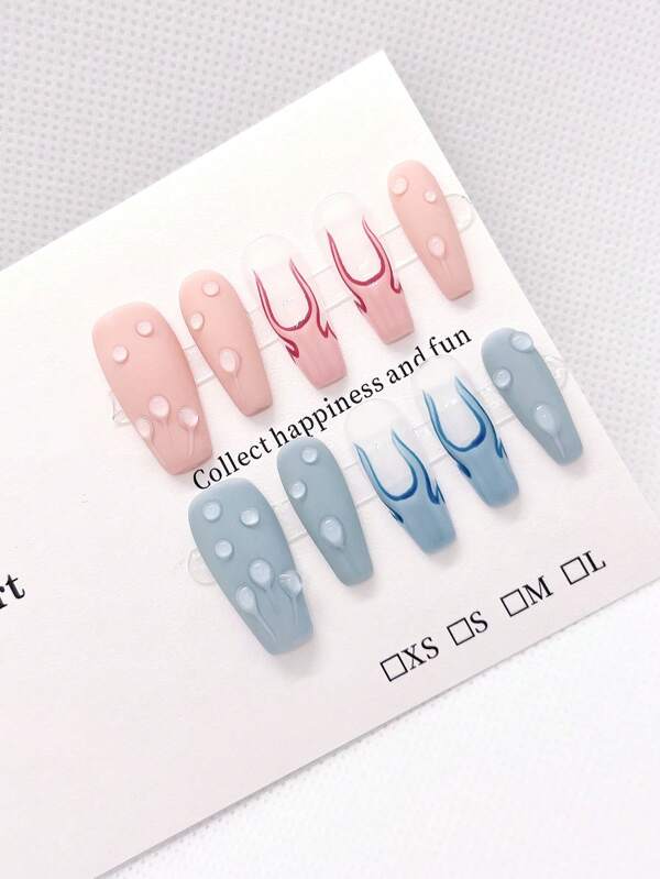 10PCS Handmade Press On Nails Medium Coffin Purely Hand-Wear Nails, Summer Nails Supplies, Handmade Pearlescent Nails Home DIY Nail Design Full Coverage Fake Nail Tips Artifical Fingernails For Women And Girls Manicure Supplies Office Daily Wear False Nails