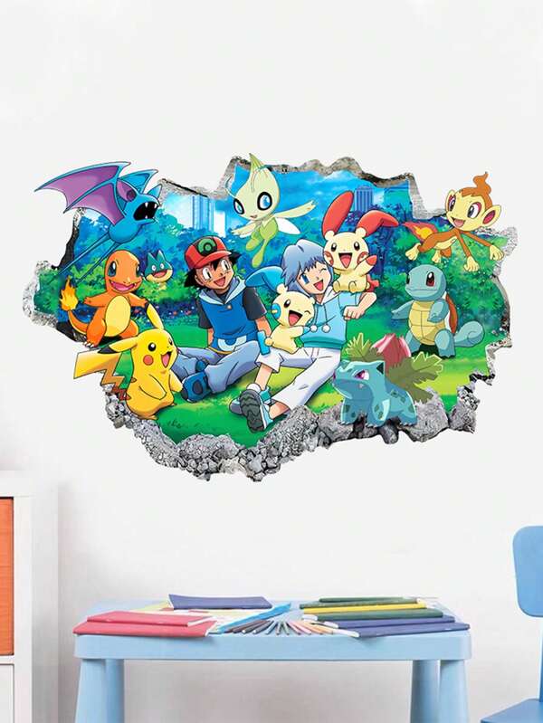 pokemon Papel de Parede Adesivo Pokémon, Pôsteres de Grafite de Desenhos Animados, Quadros Decorativos de Anime, Adequado para Salas de Estar e Pinturas Decorativas de Quartos