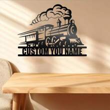 1PC Personalized Train Metal Sign, Custom Name Steam Locomotive Design Wall Art For Room Decor, Railroad Enthusiast Gift, Durable Metal Plaque With Smoke Detailing, Train Decor, Cutout Metal Work, 2D Flat, Perfect For Kids Boys Girls Classroom Decor School Supplies,Back To School
