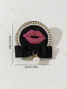 1pc Elegant Red Lip Design, Ribbon Bow Knot, Glitter Full Rhinestone, Retro Badge, Women Brooch Pin, Luxurious Jewelry Lapel Pin, Dating Gift, Suitable For Daily Wear
