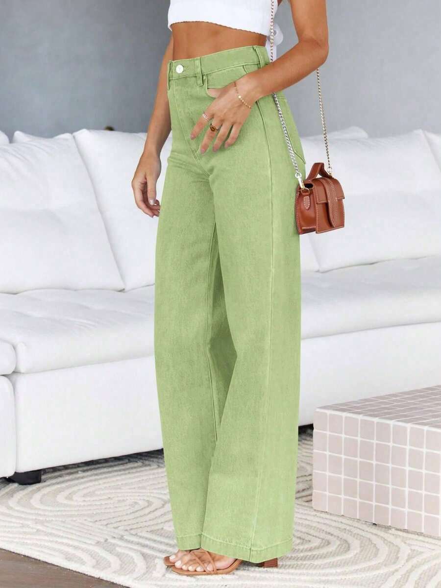 Women's Boyfriend Fit Denim Jeans – High Waist Straight Leg Baggy Pants Christmas Gift & New Year Gift - 淺綠色 - 查看 1