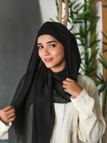 1pc New Chiffon Headscarf With Ruffle Drawstring Hat Set, Solid Color Pearl Chiffon Scarf And Ruffle Base Hat Combo