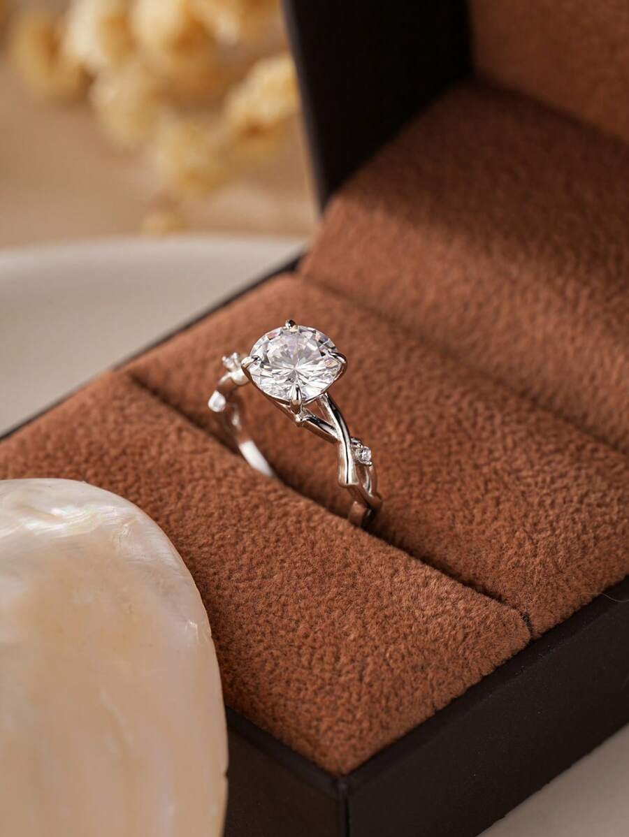 S925 Sterling Silver Fashion Shiny Main Stone Branch Cross Ring, Suitable For Proposal, Anniversary, Birthday Gift