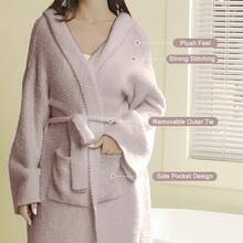 Bearberry Hooded Robe Cozy Leopard Robe Lightweight Soft Plush Bathrobe With Pockets For Women - Kuning - View 2