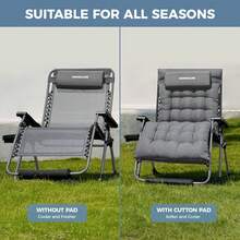 XXL Zero Gravity Chair With Cushion, 33In Oversized Zero Gravity Lounge Chair, Patio Outdoor Recliner Chair For Indoor Outdoor With Headrest, Cup Holder, Footrest Support 500Lbs, Grey - Grey - View 7