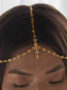 Bohemiskt vattendroppehänge huvudkedja, glänsande accessoar för kvinnor formell klänning, håraccessoarer, huvudbonadssmycken, bröllop, blivande brud - Guld - Visa 3