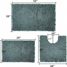 Green Bathroom Rugs - 3 Piece Chenille Bath Mat Set, Non-Slip, Absorbent Plush Bath Mats For Tub, Shower - Green - View 2