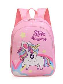 1 pieza Mochila de estudiante de color contrastante con estilo coreano de moda y lindo diseño de unicornio, casual y versátil, adecuado para cualquier ocasión, mochila de viaje ligera, apta para alturas de 90-130cm, correas de hombro cómodas y ajustables, adecuado para uso al aire libre, viajes, escuela, un regalo ideal para el regreso a clases