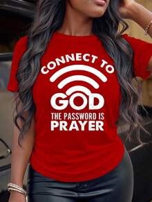 女士休闲短袖圆领大码 T 恤 - 紅色 - 查看 4