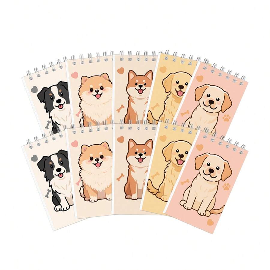 10 件装宠物狗螺旋笔记本，卡通爪印，垂直翻页便携式小狗线圈笔记本，礼品装饰笔记本，适用于学校用品，返校