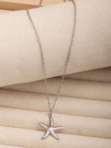 1 colar feminino de aço inoxidável com pingente de estrela do mar básico