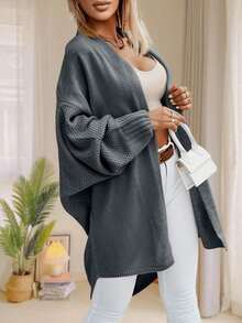 Womens Oversized Long Cardigan Sweater Open Front Batwing Sleeve Fall Knitwear - 灰色 - 查看 2