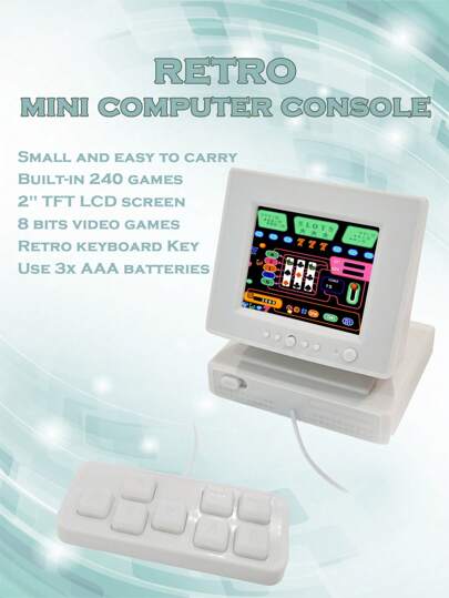 Console de jogos portátil com tela colorida de 8 bits e 1,8 polegadas, mini dispositivo de jogos para PC com 240 jogos retrô clássicos integrados