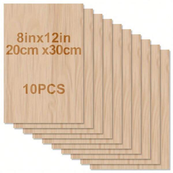 Set de 10 piezas/5 piezas de tableros en blanco para manualidades - 12 X 8 pulgadas - Grosor de 1,5 mm de madera contrachapada, superficie lisa - Tableros de madera rectangulares sin terminar para corte con láser, pirografía, modelos arquitectónicos, tinción