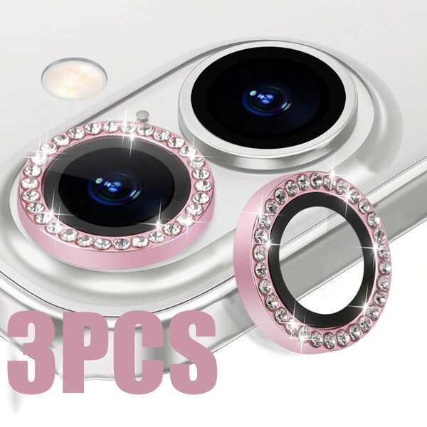 CSDZ 3 pièces Ensemble compatible avec Apple 16e et modèles plus récents, y compris compatible avec , film de lentille en strass/anneau de protection/étui, verre trempé [anti-rayures], protecteur d'écran de caméra en métal à anneau unique/film de lentille/couvercle de lentille/anneau de protection de lentille, compatible avec la série 11/12/13/14/15/16/16promax Rose
