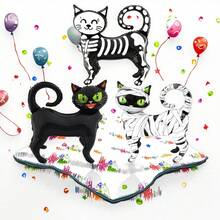 1pc Halloween Cat Theme Scary Black Cat, Skeleton Cat, Mummy Green Eye Cat Cat Squad Home Decor, Party Decoration