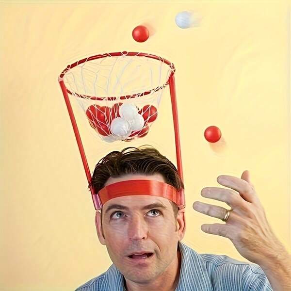 Adjustable Basketball Hoop Headband Party Game Set, 1 Headband + 20 Random Color Balls, Indoor/Outdoor Two-Person Competition/Carnival Games, Suitable For Outdoor Gatherings