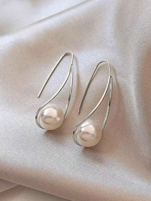 1pc Fashionable Delicate Elegant Simple Pearl Earrings, High-End Design, Versatile For Daily, Casual, Gathering, Travel Wear