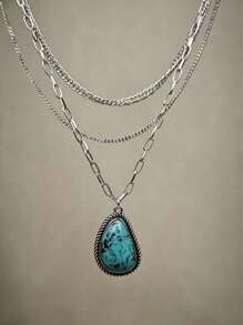 1pc Vintage Style Turquoise Inlay Necklace Chain For Women