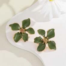 2 Pcs Fashion Needle Drop Glaze Pink Red Flower Earrings Claret Flower Stud Earrings Ladies Daily Wear Accessories