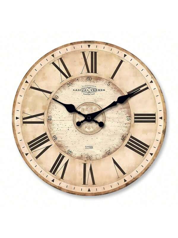 1pc Vintage Style Wooden Roman Numeral Decorative Silent Non-Ticking Wall Clock, For Living Room, Bedroom, Office, Coffee Shop Home Decor, Friend Gift, 10inch/12inch/14inch/16inch (Battery Not Included)