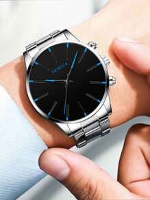 Fashionable Men's Stainless Steel Quartz Date Watch