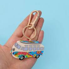 Personalisierter Schlüsselanhänger, Schlüsselkette, Taschendeko mit Friedens-Liebe-Hippie-Bus-Motiv, Schule