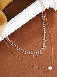 1pc European Style Pearl Necklace Jewelry For Women, Layered Versatile Retro Fashion Necklace, Suitable For Autumn/Winter Sweaters