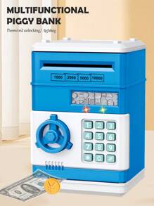 Hucha eléctrica de gran capacidad tipo Hucha ATM con función de desenrollado automático, desbloqueo con contraseña, con luz y sonido, caja para guardar monedas como juguete para niños y niñas, incluye algunos accesorios aleatorios - No incluye baterías regulares