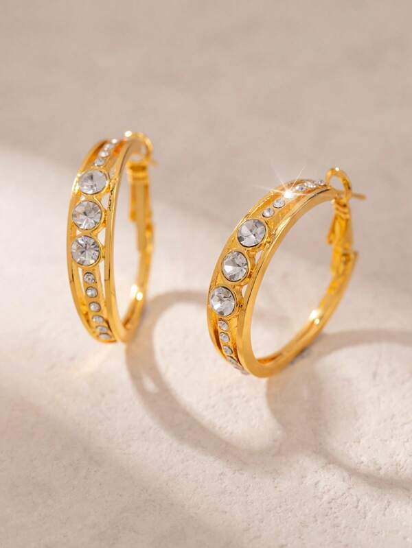 1 Pair Luxury Elegant European & American Style Circle Design Cubic Zirconia Embedded Women's Hoop Earrings, Fashion Jewelry Essential For Women, Suitable For Daily, Party, Wedding Decoration