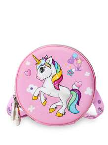 1 pieza Bolso bandolera pequeño y redondo con estampado 3D lindo y de dibujos animados de niños y niñas con estilo, de estilo coreano versátil, correa de hombro casual y cómoda, variedad de patrones de impresión a elegir, satisface las necesidades básicas de almacenamiento, adecuado para uso diario y juego, una excelente opción de regalo