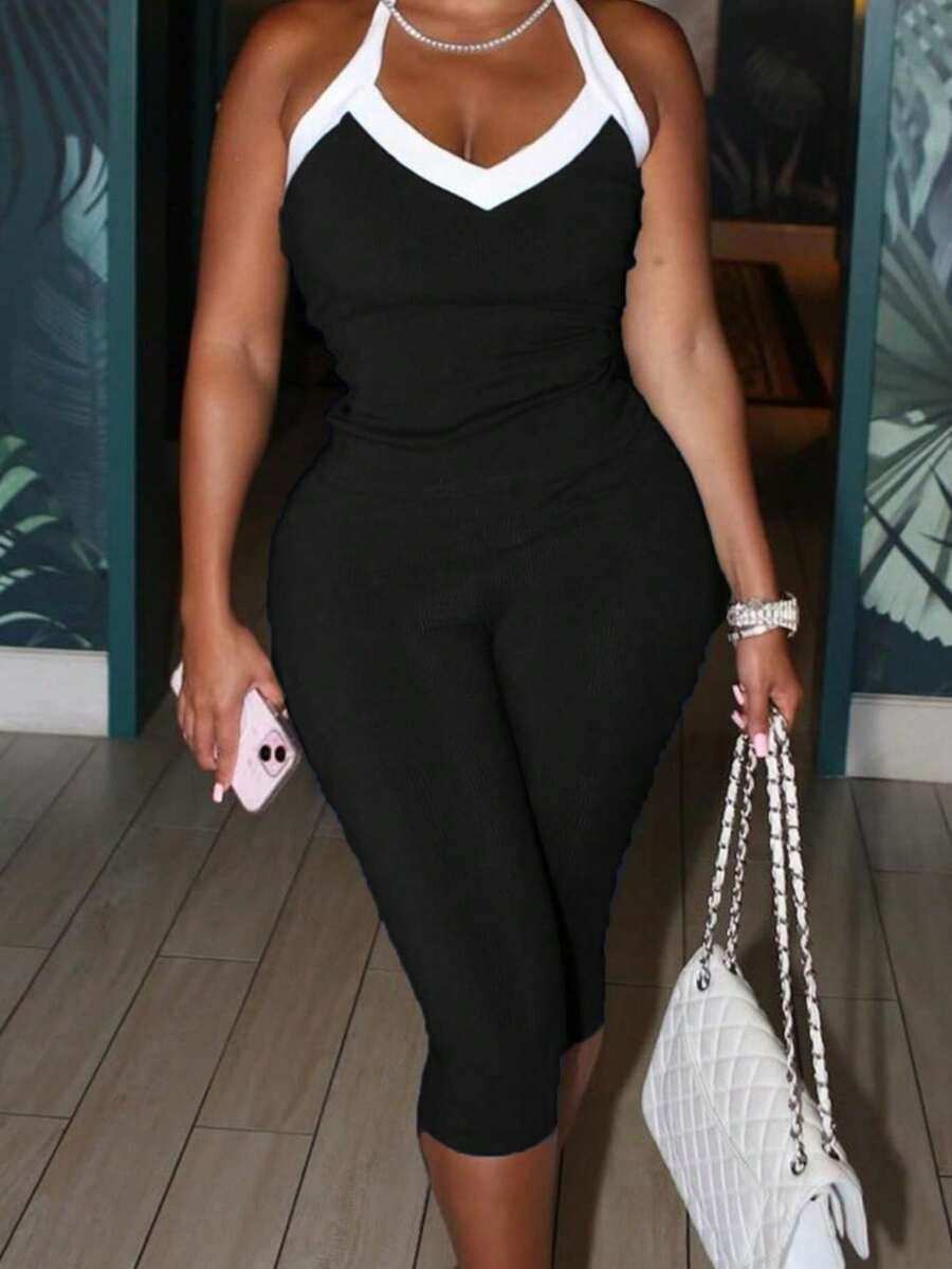 FQLWL Summer Panelled Elegant 2 Pieces Set Cocktail Party Outfits For Women Backless Halter Crop Tops Shorts Set