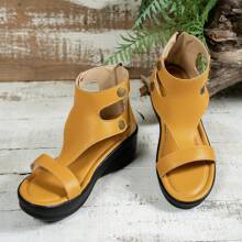 1 Pair Summer New Casual Fashion Women Platform Wedge Sandals, Lightweight Comfy Slip-On Roman Style Ladies Sandals With Back Zipper