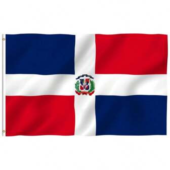 1 pièce Drapeau de la République dominicaine, en matériau de polyester, résistant à la décoloration, avec œillets en laiton, drapeau national Dominicana double face pour décoration de jardin