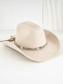 1 件男女通用西部牛仔帽，手工编织羽毛帽链，适合户外骑行、徒步旅行、驾驶、派对、牛仔风格配饰。 - 羽毛寶石牛仔帽 - 查看 3