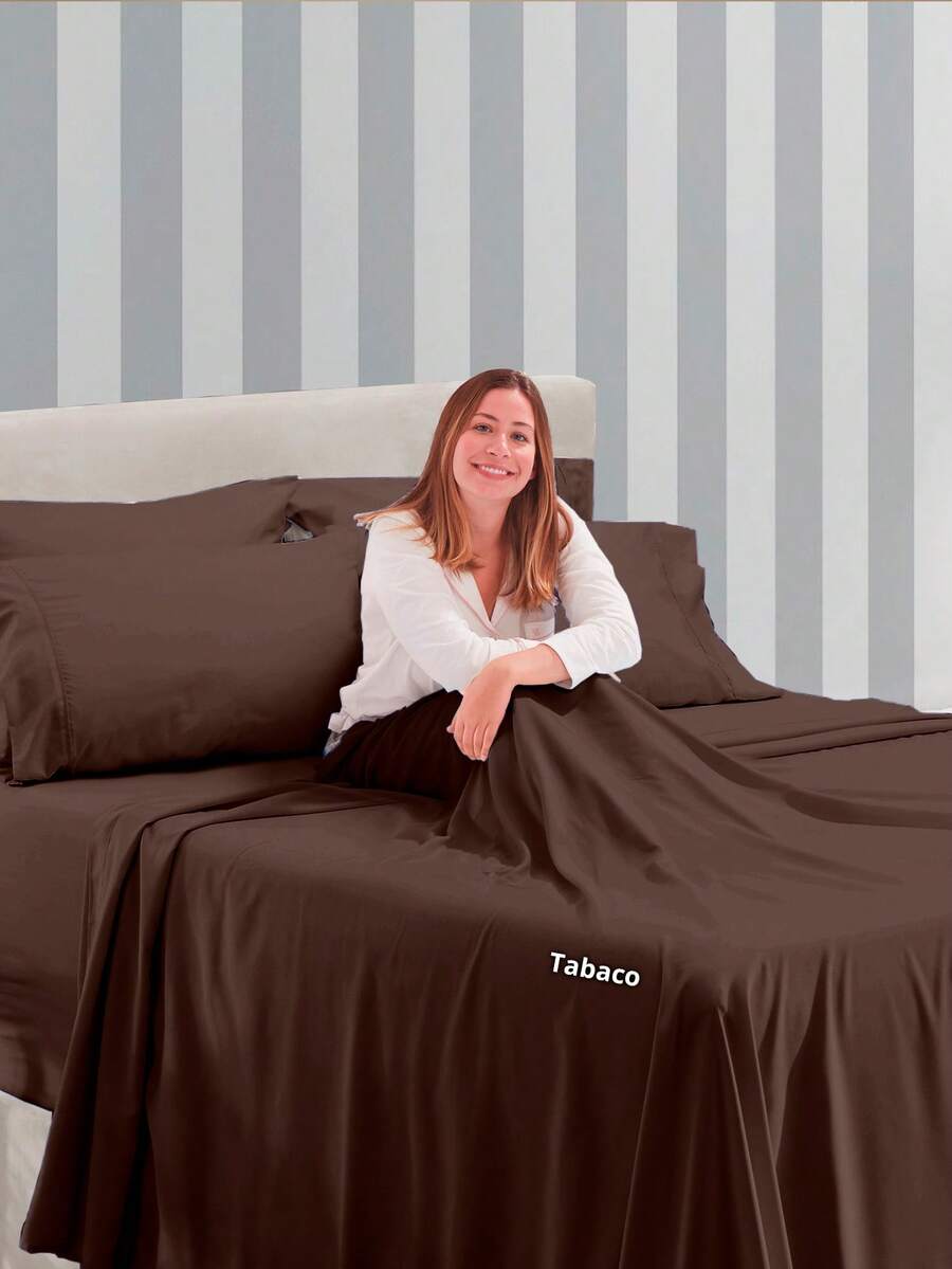 Premium Percal Flex Fitted Sheet - LC - Óxido marrón - Ver 1