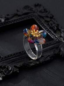 1 pieza Anillo de flor colorido de acrílico, diseño minimalista de moda, adecuado como regalo para mujeres para el Día de San Valentín o el Día de la Madre, color aleatorio