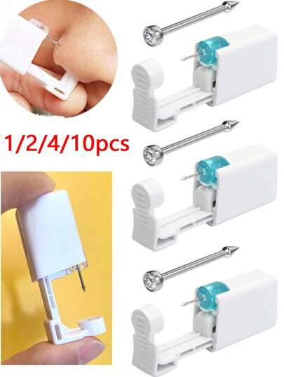 2/4/10PCS Nose Piercing Kit Disposable Nose Piercing Gun With Built-In CZ Stainless Steel Nose Studs For Self Piercing Tools