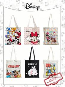 Disney 1 bolso de lona con diseño de Mickey/Winnie the Pooh/Goofy/Pluto/Minnie/Donald Duck/Daisy, bolso de hombro casual de playa, de gran capacidad y reutilizable para compras, con estampado floral para mujer, ideal para uso diario, salidas, compras o vuelta al colegio
