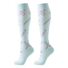 6 pares de calcetines de compresión deportivos para mujer y hombre, con patrones lindos, transpirables y de altura hasta la rodilla, apropiados para correr, ciclismo, senderismo y viajes - Multicolor - Ver 7