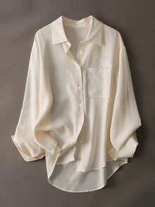 Women's Casual Loose Long Sleeve Shirt, Spring/Autumn - Apricot - View 3