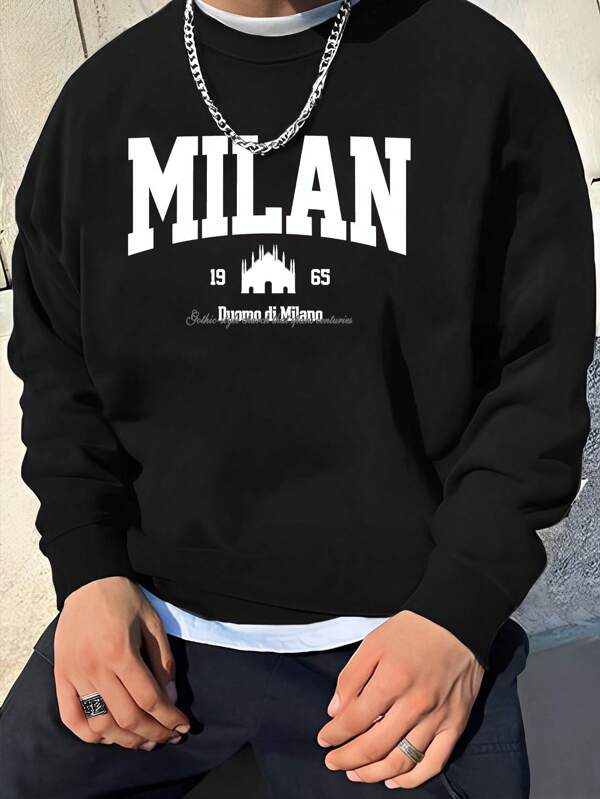 Men's New Spring/Autumn Casual Sweatshirt, Milan Pattern Printed, Suitable For Outing, Friends, Outdoor Travel, Sports Wear, Comfortable Gym Outfit, Lightweight Sports Hoodie, Versatile Short Sleeve Sweatshirt For Hiking, Fishing
