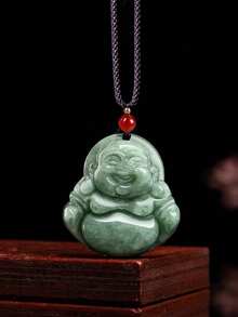 天然 A 级翡翠风水观音佛像吊坠项链，冰种翡翠石吊坠，时尚男女通用幸运护身符项链，夏季畅销商品 - 淺綠色 - 查看 16