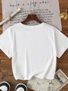 Camiseta suave y versátil para mujer con elegante estampado de letra "MILANO ITALY" - Cuello redondo cómodo, top casual de manga corta para todas las estaciones, camiseta versátil | Top con fuente de guión | Diseño simple