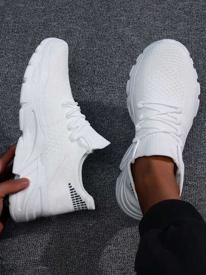 ​​Men's Bright White Breathable Sneakers - All-Day Comfort Walking Shoes, Non-Bleed Knit Everyday Wear