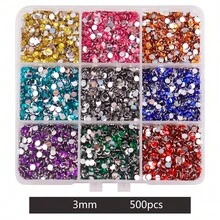 9-Grid Mixed Color ~4500pcs 3mm Resin Jelly Rhinestones Set, Sparkling Non-Hot Fix Flat Back Gems, For DIY Crafts, Idol Lightsticks, Clothing, Glassware, And Decorations | Multi-Purpose Craft Beads, Craft Rhinestones - Multicolor - View 12