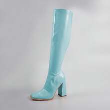 Stylish Patent PU Boots: Your Perfect Fashion Companion - Blue - View 2