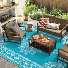 Outdoor Rug For Patio, Waterproof Plastic Straw Patio Rug, Reversible Backyard Carpet UV Resistant Portable RV Mat , Large Indoor Outdoor Rug For Patio, Porch, Deck, Balcony, 5x8, 6x9, 8x10, 9x12 - Blue and White - View 8
